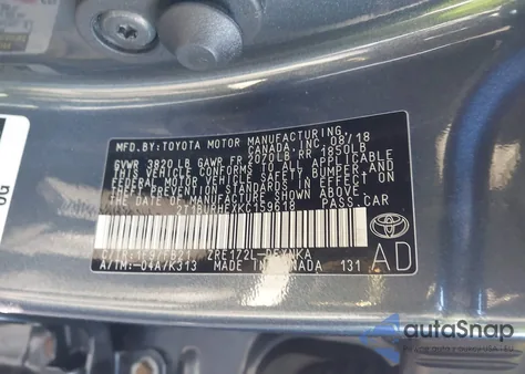 2019 Toyota Corolla Le from USA, damaged, VIN 2T1BURHEXKC159618